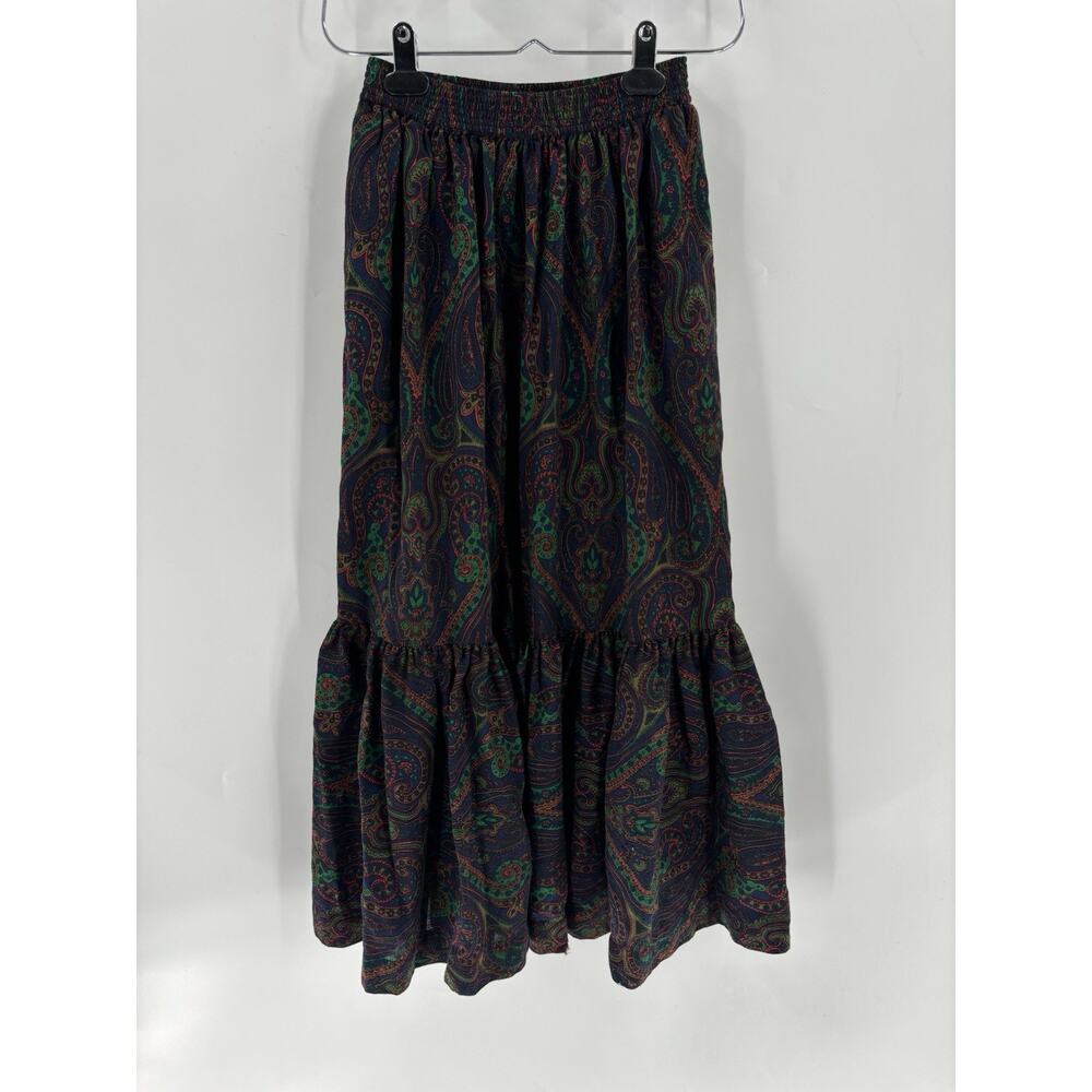 Vintage YSL Saint Laurent Skirt Womens XXS Green Paisley 1976 Russian Collection